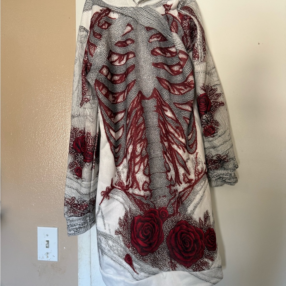 Red Rose Ribcage Graphic Hoodie Dress